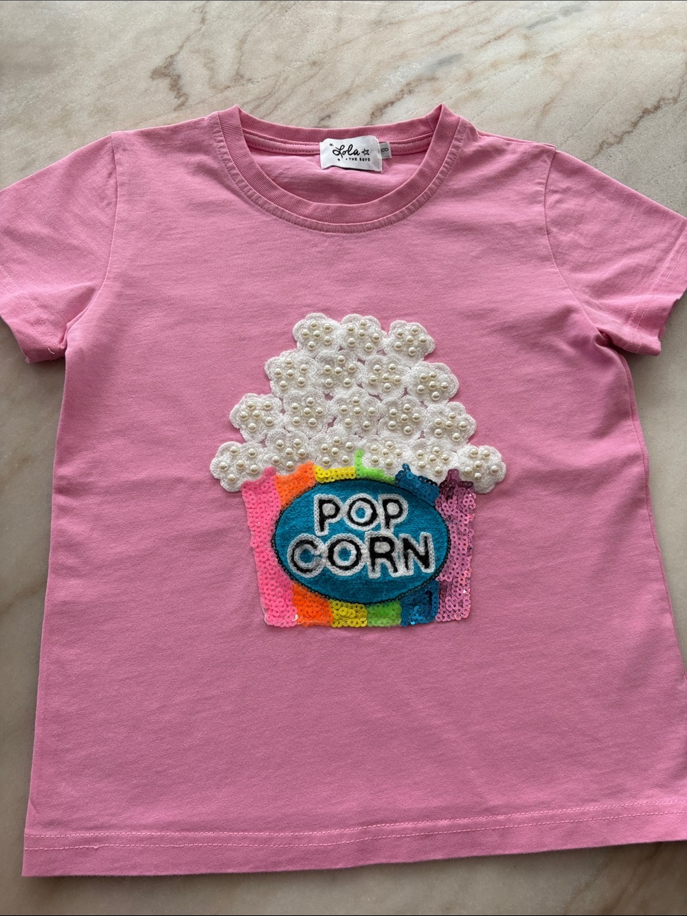 Lola + The Boys Pink Popcorn Sequin Patch Tee